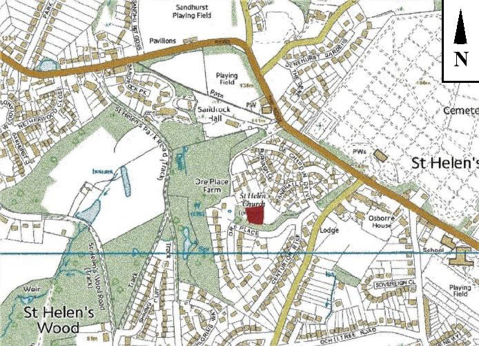 Figure 3 - Location Plan with Old St. Helens Church indicated in red.