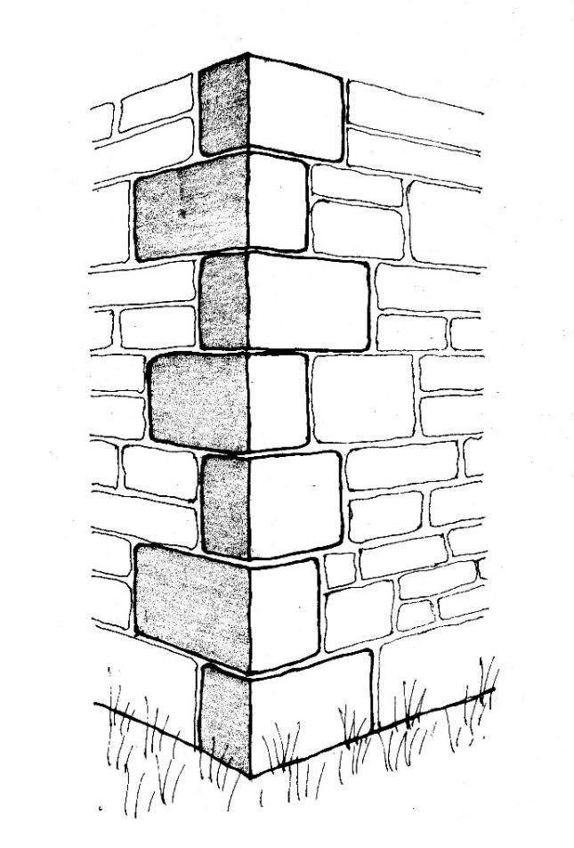 Figure 5 – Block quoin stonework as found in Roman, Saxon, Norman and later work. Drawn by Paul Reed.